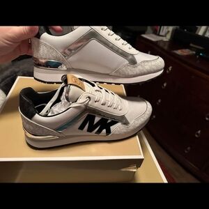 Michael Kors White and Silver Sneakers